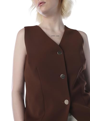 ONLY Women's Solid Regular Fit Brown Waistcoat