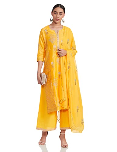 BIBA Women's synthetic a line Salwar Suit Set (SKD673942_ Ochre_ 2XL (42))
