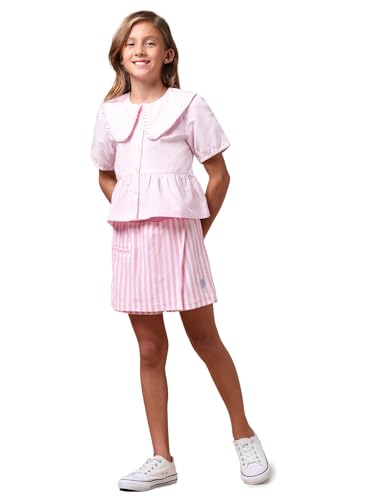 U.S. POLO ASSN. Girls Vertical Striped Skorts (UGSKR0046_Light Pink_3-4Y)
