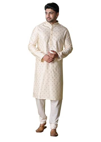 sajindia Men’s Traditional Kurta | Elegant Ethnic Wear for Men | Comfortable Fabric | Festivals, Weddings & Celebrations | Style 222 Cream