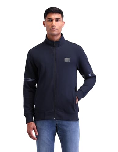 Arrow New York Mens Blue Solid High Neck Long Sleeve Casual Cotton Regular Fit Sweatshirt (ANAISS3923_Blue_S)