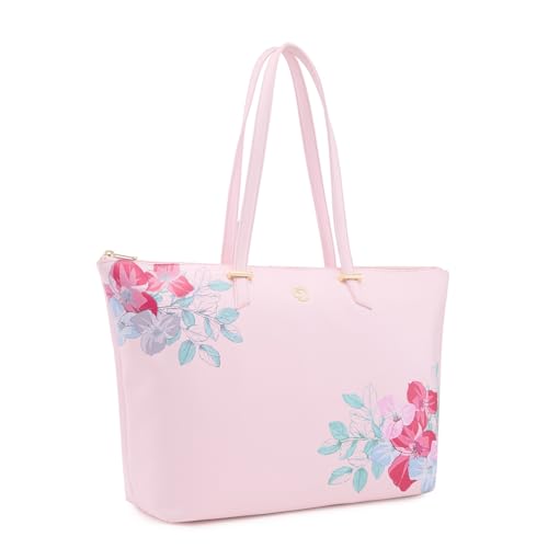 Caprese Shanaya Tote Bag, Large-Pink | Stylish Handbag for Women | Spacious, Versatile Office & Daily Essentials Tote | Top Zip Closure