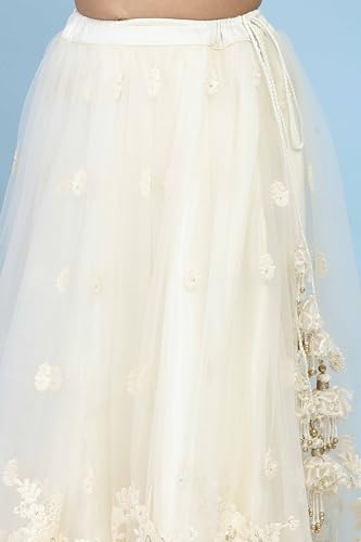 Biba Girls Neutral Butterfly Net Embroidered Regular Lehenga Set_14-15Y
