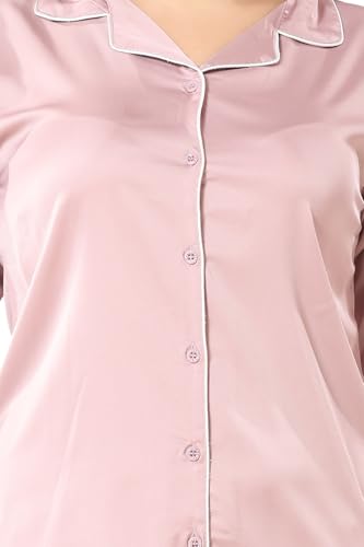 Kattly Luxury Nightsuit for Women | Classic Satin Pajama Set | Nightdress | Satin Sleepwear for Women | Luxury Night Coords Set | Size M to 2XL (Plus Size, Pink, 2XL)