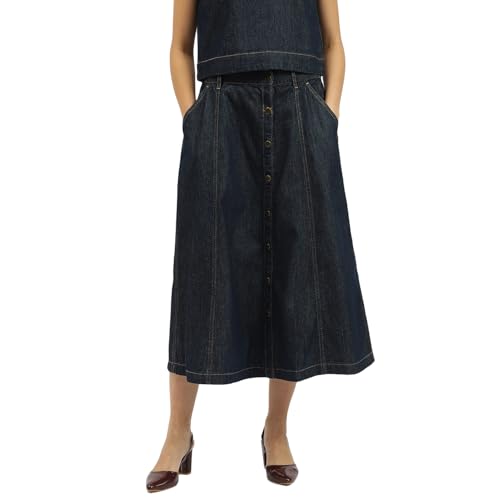 United Colors of Benetton Solid Denim Skirt (Size:24)-25P4DENIM752I90124 Blue