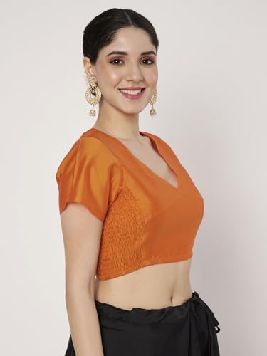 studio rasa Women's Silk Blend Stretchable Readymade Blouse for Festive Wedding Party (TPWC725BL83XL_Orange_X-Large)