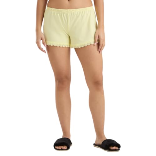 AMMARZO Women's Lace Camisole & Shorts Nightwear Set | Buttercream Yellow