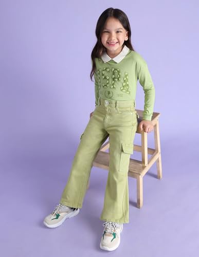 U.S. Polo Assn. Kids Girls Mid Rise Cargo Jeans Sage Green
