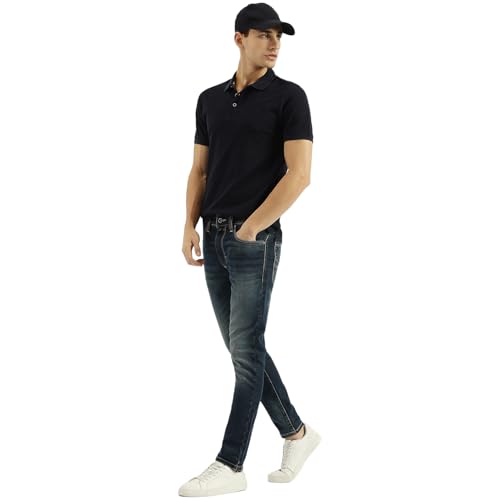 United Colors of Benetton Solid Low Crotch Fit Jeans (Size:34)-25P4KNGR1281I90134 Blue