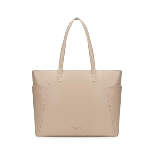 Fastrack Gridlock Tote | Woven Faux-Leather Women's Handbag | Laptop Tote with Textured Side Pockets & Gold Hardware