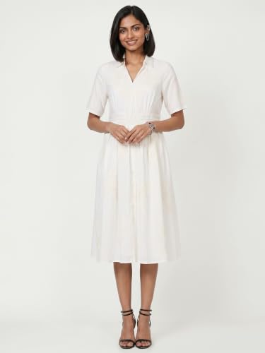 Max Women Embroidered Midi Dress (White_XL)
