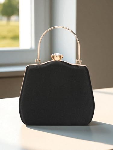 TOOBA Handicraft Beautiful Bling Box Clutch Bag Purse for Bridal, Wedding Bag for Women & Girls Black