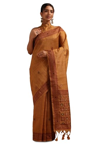 Soch Womens Rust Chanderi Woven Design Saree