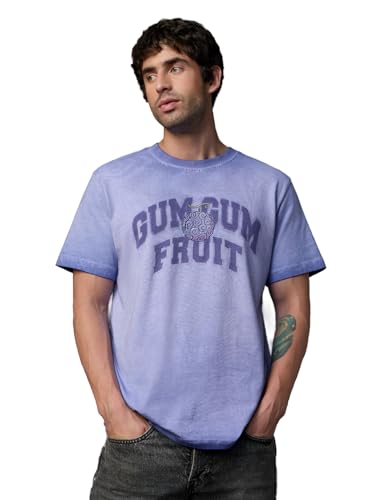 The Souled Store One Piece: Gum-Gum Fruit Men and Boys Short Sleeves Round Neck Lavender Embroidered Casual Lightweight Streetwear Trendy T-Shirts