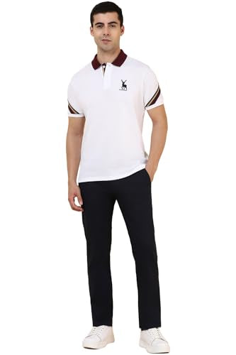 Allen Solly Men White Striped Polo Neck T-Shirt