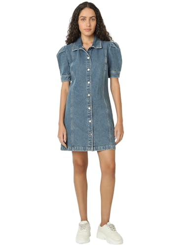 VERO MODA Women's Cotton Sheath Above The Knee Dress (9007428-Federal Blue_Federal