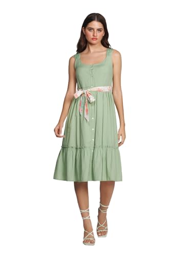 Zink London Women's Green Solid Regular Midi Dress