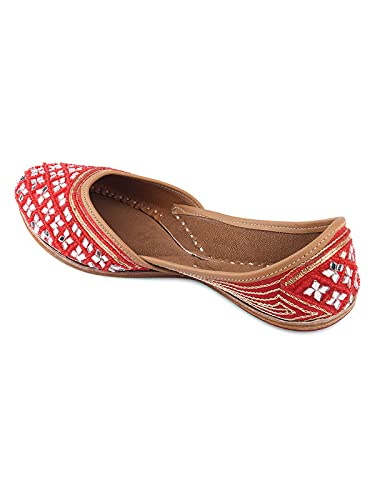 DESI COLOUR Casual Footwear for Womens/Punjabi Jutti/Mojari for Party Red Mirror
