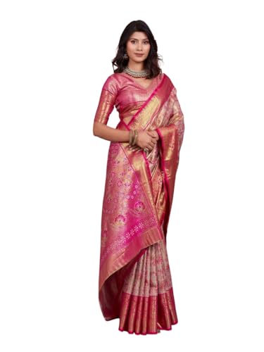 Veglari Women's Kanjivaram Pure Kanchipattu Soft Silk Original Hand Weving Klanjali Kanchivaram Silk Saree With Blouses Piecs (colour 1.4)