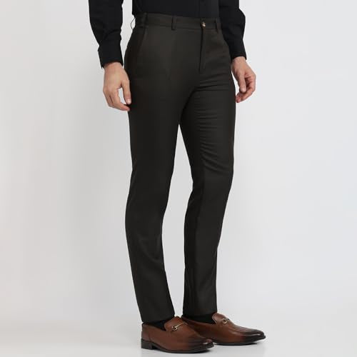 Raymond Men Slim Fit Structure Pattern Polyester Viscose Blend Flat Front Formal Trouser Brown