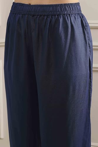 Biba Women Blue Polyester Blend Straight Printed Suit Set_46