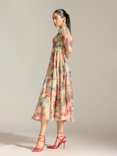 Label RITU KUMAR Mint Rosie-Pixie Short Sleeves Floral Long Dress