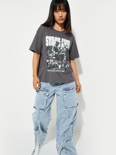 Max URB_N Women Relaxed Fit Graphic T-Shirt (Dark Grey_L)