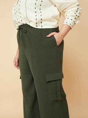 Max Women Solid Wide Leg Cargos (Green_3XL)