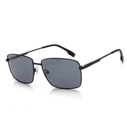 John Jacobs | Black - Grey | Full Rim Rectangular Stylish & Premium Polarized Sunglasses | Polarized and 100% UV Protected | Men & Women | Large | JJ S15862