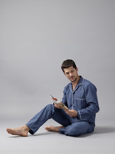 English Navy Men Checked Relaxed Fit Night Suit Blue Size 42, Comfortable Relaxed fit for Lounging, Perfect for Bedtime and Home wear, Gentle on Skin for All Night Comfort