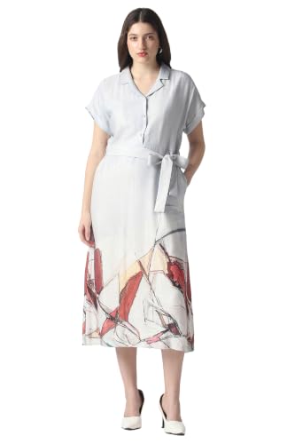 Women White Print Calf-Length Casual Dress