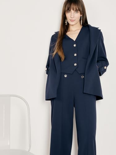 VERO MODA Women's Regular Fit Navy Blue Waistcoat