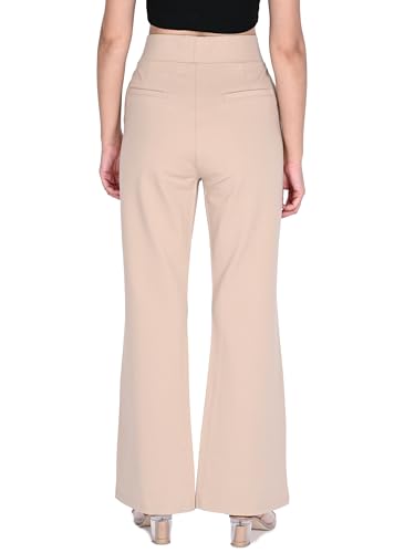 Plus Size Women Boot Cut/Bell Bottom Pull Up (NO Zip) Trouser - HIGH Rise - Stretchable Fabric - Beige Color - Waist Size (L) 32" to (4XL) 40" inches (in, Numeric, 36, Beige)