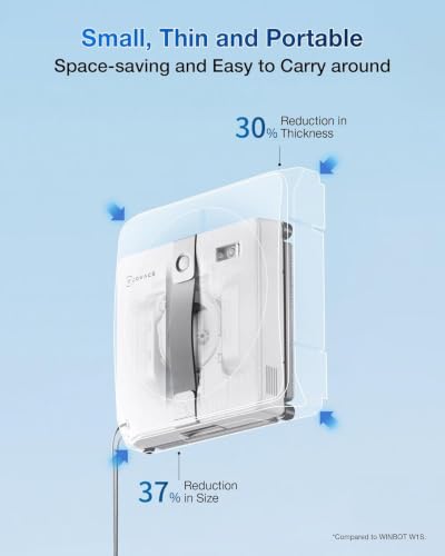 ECOVACS WINBOT Window Cleaning Robot - Compact Design, Dual Nozzles with Ultrasonic Spray, 9-Stage Protection System, Intelligent Path Planning, 3 Cleaning Modes, Anti-Slipping System