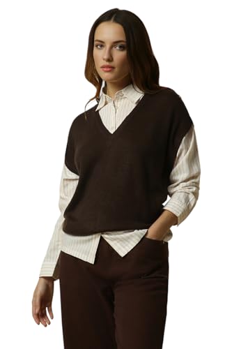 Allen Solly Women Brown Textured V Neck Casual Sweater