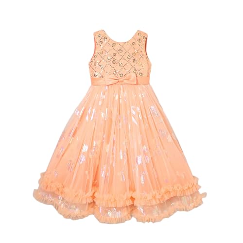 Hopscotch Girls Orange Sleeveless Sequined Ruffle Gown for Age (6-8 Years)
