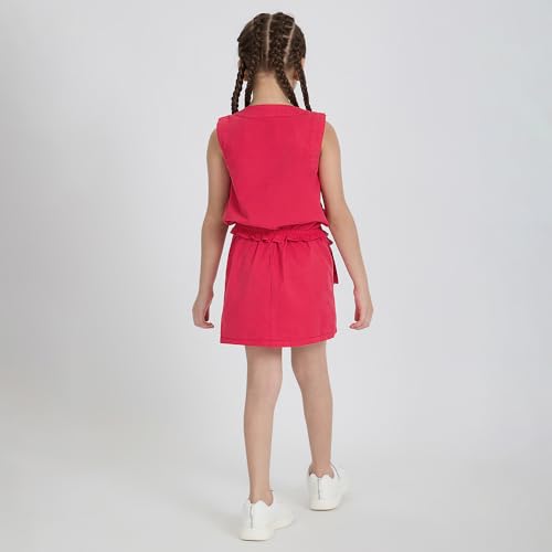 Hopscotch Girls Red Sleeveless 2-Pc Cotton Twill Cargo Blouse & Skirt For Ages (6-7 Years)