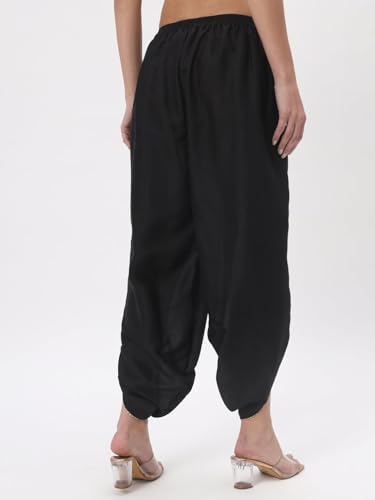 studio rasa Women's Chroma Solid Embellished Dhoti for Festive Wedding Fusionwear (BTWC52305S_Black_Small)