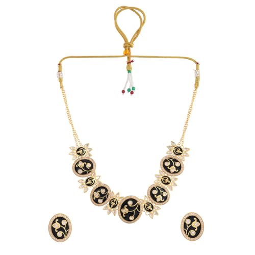 VOYLLA Pashmina Nyasia Choker Set, Women's Wedding & Party Jewelry Set, Enameled & Kundan Necklace Set