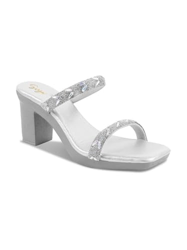 SVYA Comfortable Heel Sandals for Women and Girl. (Silver, UK Footwear Size System, Adult, Women, Numeric, Medium, 6)