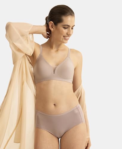 Jockey 1844 Women's Wirefree Padded Soft Touch Microfiber Elastane Medium Coverage Bonded Tech T-Shirt Bra with Reinforced Side Support_Oyster_34B