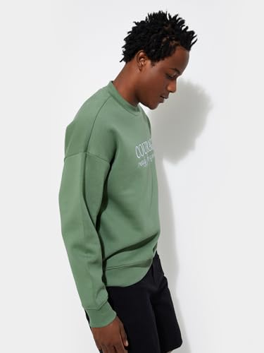 Max Men's Cotton Blend Hooded Neck Pullover Sweater (EDCSSNHWI2422GREEN_Green