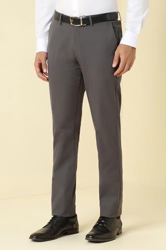 Men Grey Solid Formal Trousers