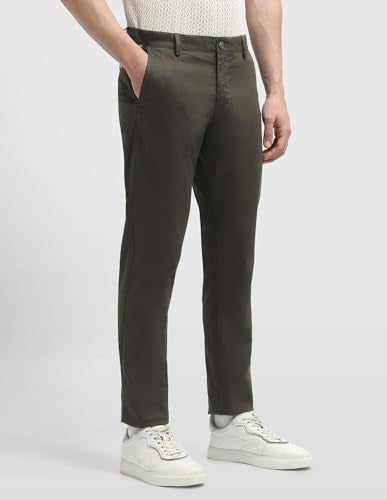 Arrow Sport Men's Bronson Slim Fit Dobby Trousers (ASALTR2652_Dark Brown_38)