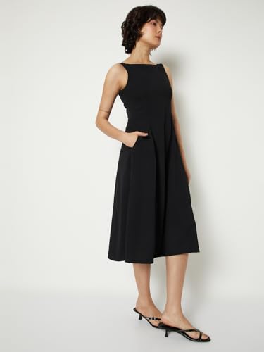 Max Women's Cotton Blend A-Line Below The Knee Dress (T26TT1001_Black