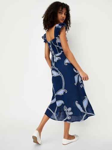 Max Kalki x Women Printed A-line Dress (Blue_S)
