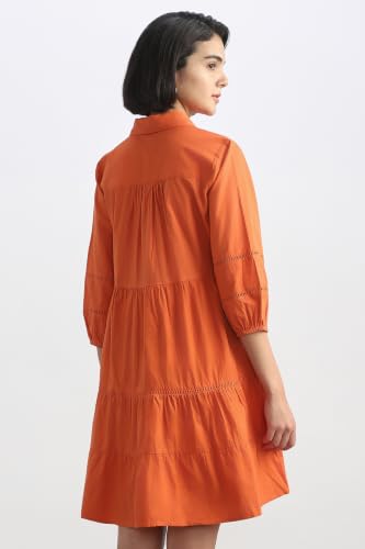 Women Orange Solid Casual Dress
