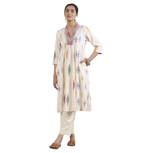 Biba Women Off White Cotton A-Line Kurta_32