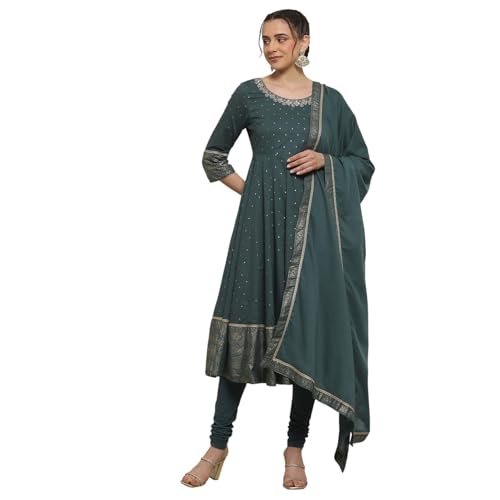 Biba Women's Cotton Kurta Set (SKDNOR30863AW25TEL_Teal Green