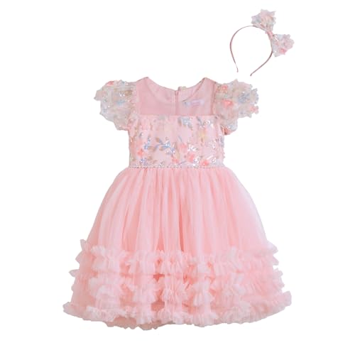 Hopscotch Girls Pink Short Sleeves Sequin Embellished Dress for Age (6-7 Years)